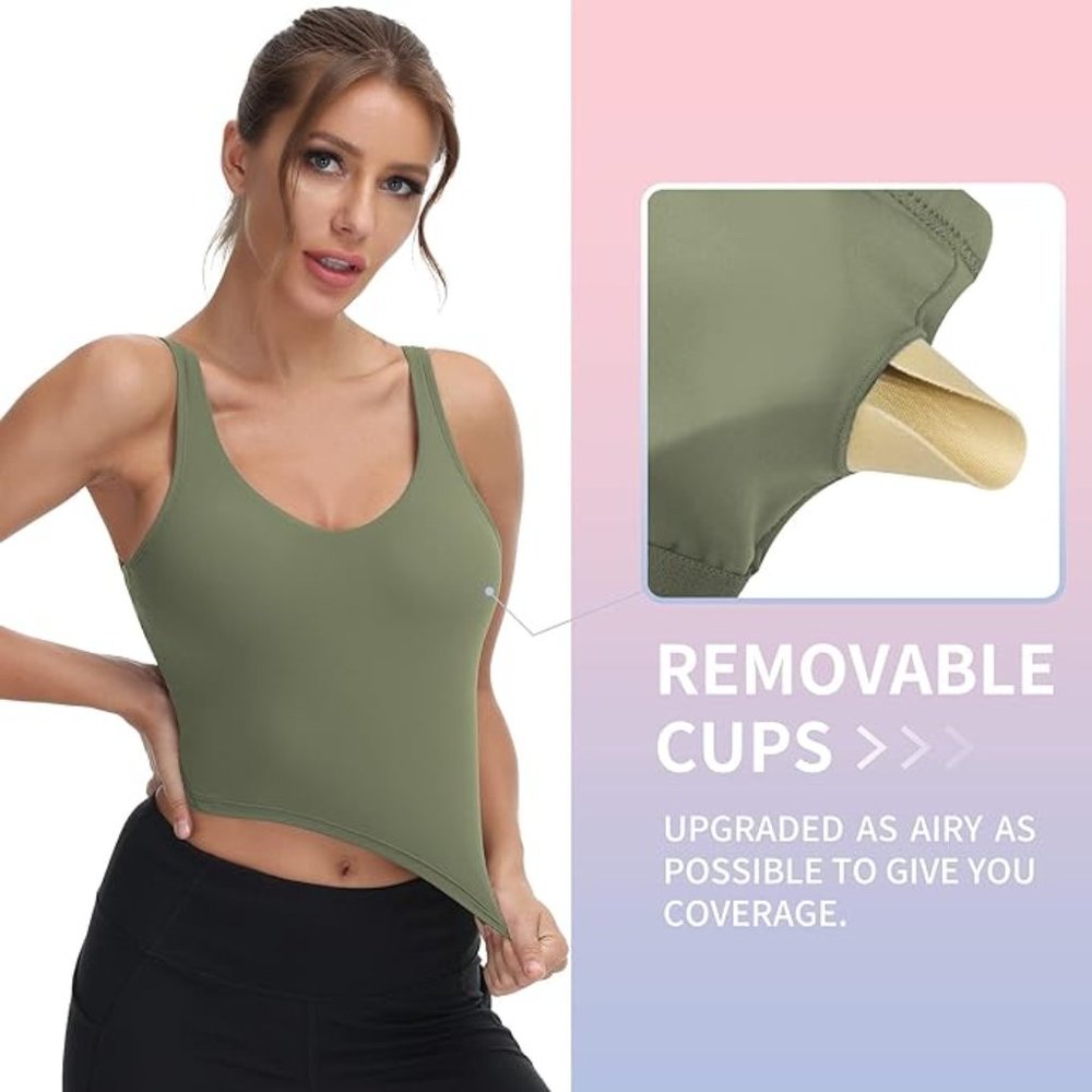 Ewedoos Workout Tank Top for Women with Built in Bra Green - Picture 4 of 4